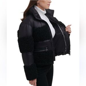 DKNY Black Puffer Jacket with Textured Panels